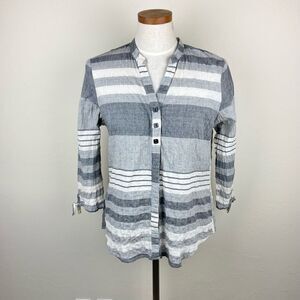 Habitat Button-Front Striped Shirt - Gray & White